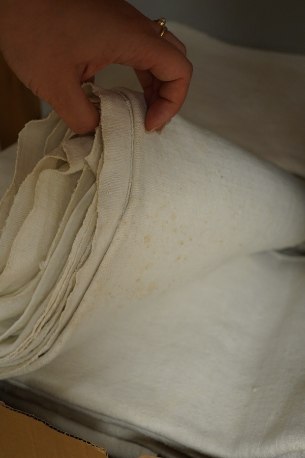 Six plain coarse linen French provincial sheets